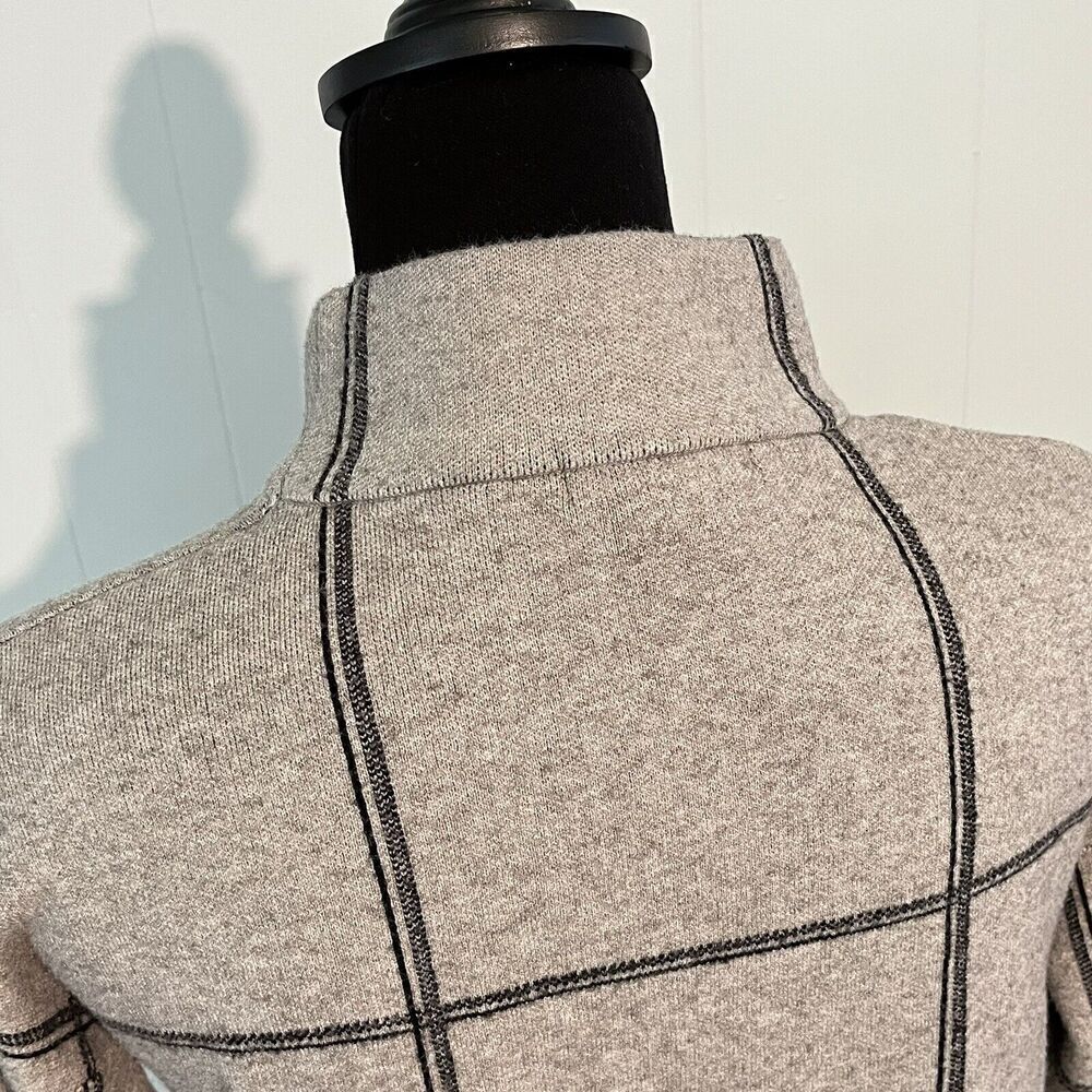 Tahari Sweater Pullover 3/4 Sleeve Gray Windowpanel Plaid Mock Neck Size S - Picture 7 of 11
